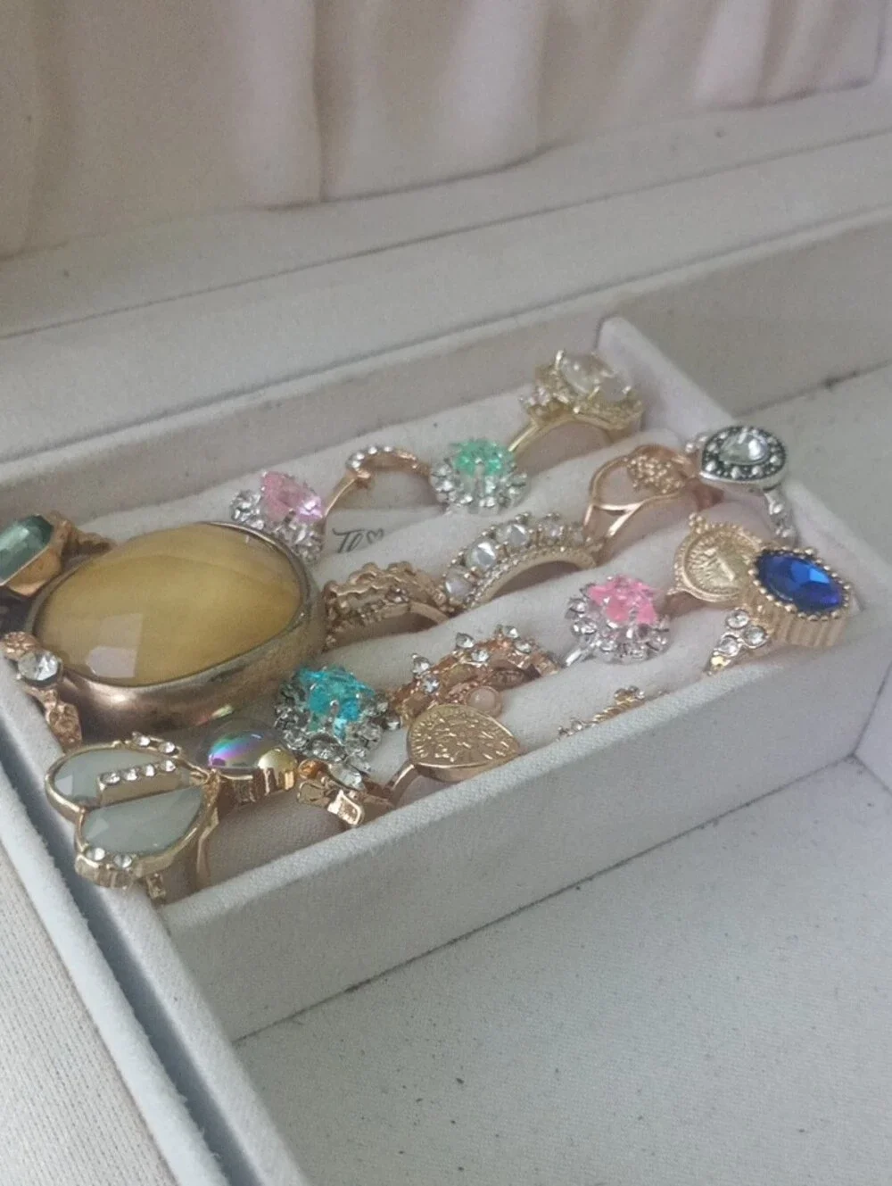 Gold-Tone Multi Gemstone Stackable Rings - Pink, Blue, Yellow, Green